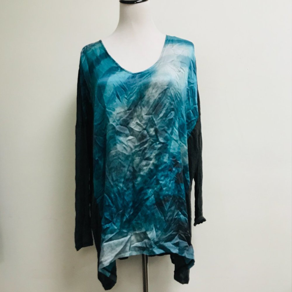 Biya Johnny Was blue tie dye modal jersey oversized tunic top Mini dress S